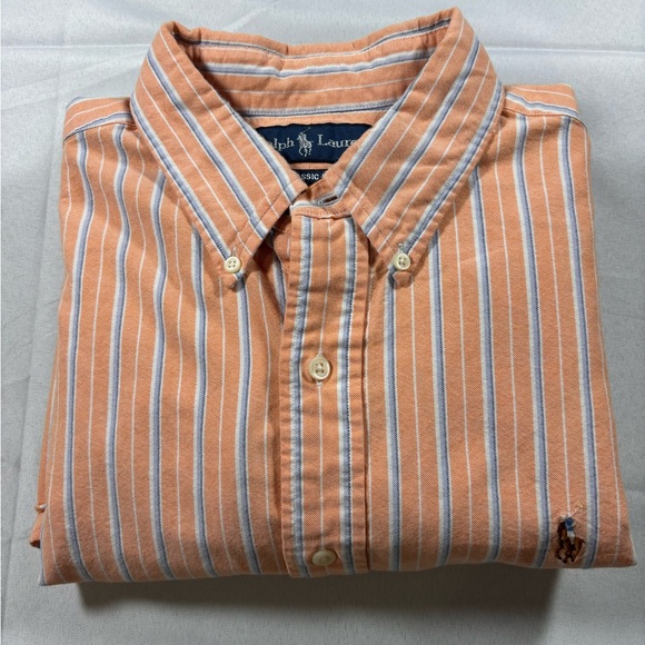 Ralph Lauren Men's Orange and White Striped Button-Down Shirt - Picture 1 of 9